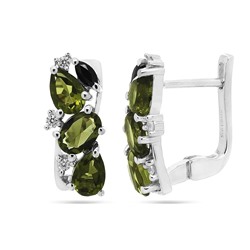 Серьги из серебра оливковая шпинель, синт.сапфир, Лиана