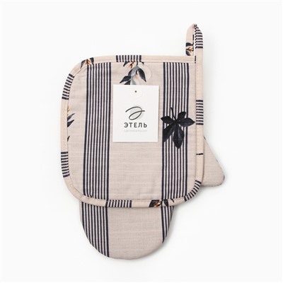 Набор кухонный «Этель» Leaves: варежка-прихватка, прихватка 100% хлопок, репс 220 г/м²