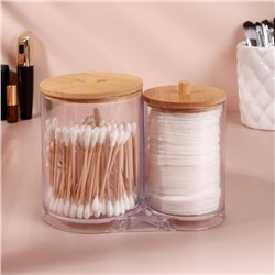 Органайзер для ватных палочек и дисков BAMBOO, с крышкой, 15.5×8.5×12 см, прозрачный, коричневый