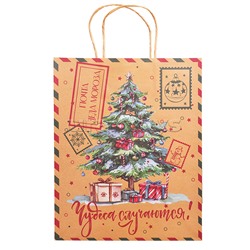 Пакет из крафт-бумаги для сувенирной продукции, с шириной основания 26 см, плотность бумаги 150 г/м