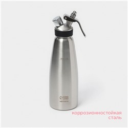 Сифон для взбивания сливок и газировки, KONFINETTA, 1 л, 3 насадки, нержавеющая сталь