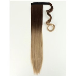 Хвост накладной, прямой волос, на резинке, 60 см, 100 г, омбре русый, блонд