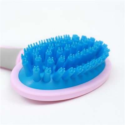 Щётка-массажёр для животных, 9.5×16.5 см, с силиконовыми зубьями, средняя, пластик, розовая, голубая