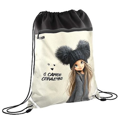 Сумка для сменной обуви 36х48 см "ДЕВЧОНКА В ШАПКЕ" 72168 карман на молнии, ручка-петля, светоотр.элементы Феникс