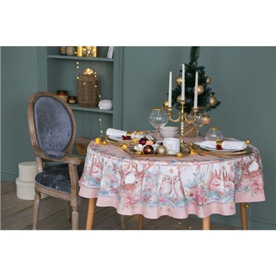 Скатерть новогодняя «Этель» Pink magic, d=220 см ±3 см с ГМВО, 100% хлопок, саржа 190 г/м²