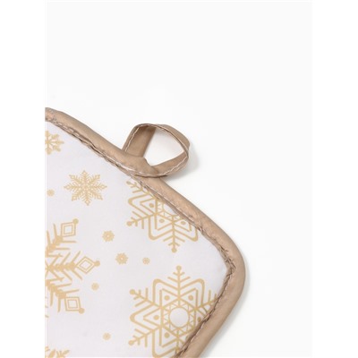 Кухонный набор «Доляна. Снежинки»: прихватка 17×17 см, варежка 26×16 см, фартук 70×80 см, золотой, 100% п/э