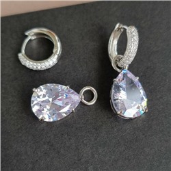 Серьги ювелирная бижутерия коллекция "Дубай" посеребрение, с прозрачным камнем в виде капли,20409, арт.215.101