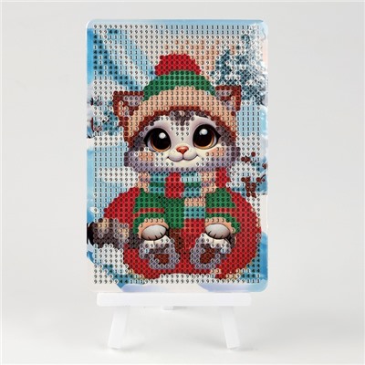 Алмазная мозаика на новый год с частичным заполнением для детей «Котёнок», 10×15 см, набор для творчества