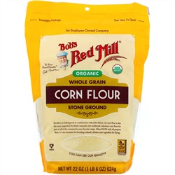 Bob's Red Mill, Органическая кукурузная мука, цельнозерновая, 624 г (22 унции)