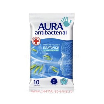 AURA Влажные Платочки носовые Antibacterial 10 шт