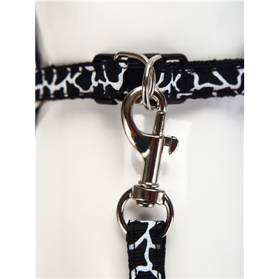 Шлейка с поводком «Жираф», ширина 1 см, поводок 120 см, шлейка 23-35 см, чёрная, белая