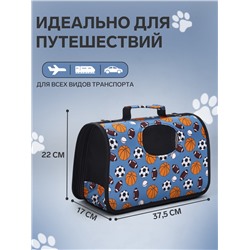 Сумка - переноска для животных «Спорт», размер S, 37.5×17×22 см, голубая