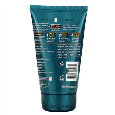 Himalaya, Men, Intense Oil Clear, Lemon Face Wash, 3.4 fl oz (100 ml)