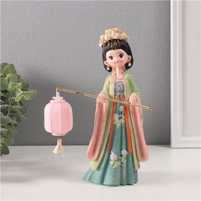 Фигурка светящаяся «Девочка в кимоно с фонариком», полистоун, зелёный, 3×AG3, 7.6×14×22 см