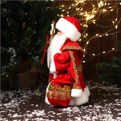 Дед Мороз под ёлку «Зимнее волшебство. Новогодняя игрушка в шубе с мешком нашивкой» двигается, 30 см, красный