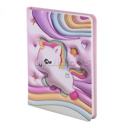 Подарочный блокнот 13,0 см * 18,0 см , 7БЦ, PU, поролон, конгрев, эффект 3D, 80л., линия, "Единорожка", розовый