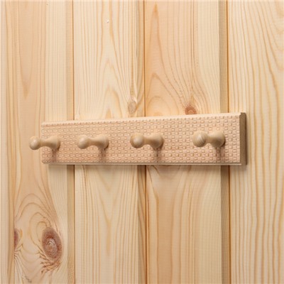 Вешалка для бани и сауны «Плетёнка», 35×2.5×6.5 см, деревянная, 4 крючка, «Добропаровъ»