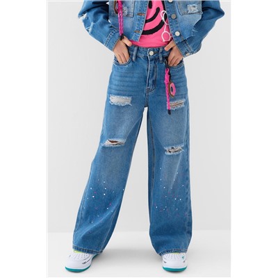 Брюки текстильные джинсовые для девочек PLAYTODAY, 1240109