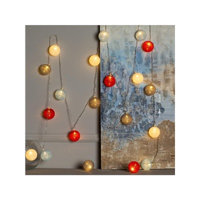 Гирлянда «Нить» 5 м с насадками «Клубки красно-голубые», IP20, прозрачная нить, 20 LED, свечение тёплое белое, 220 В