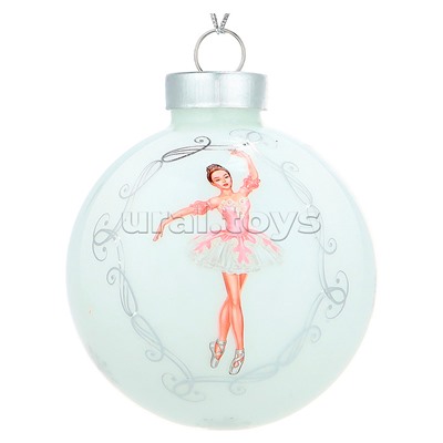 Новогоднее украшение. Елочный стеклянный шар "Балерина в танце"6см