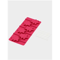 Форма для леденцов новогодний Доляна «Звёзды», силикон, 24×11×1 см, 6 ячеек (5.2×4 см), с палочками, МИКС