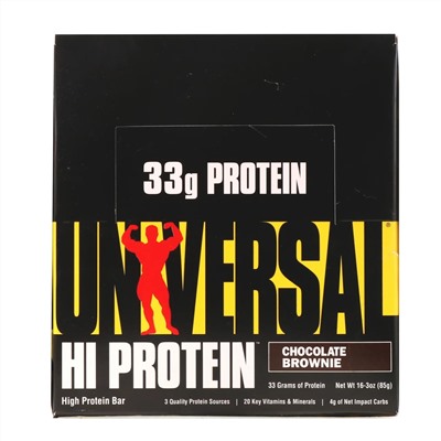 Universal Nutrition, батончики с высоким содержанием белка, шоколадный брауни, 16 батончиков по 85 г (3 унции)