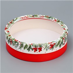 Коробка для макарун тубус с окном «Новогодняя ботаника», 20×20×5 см