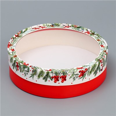 Коробка для макарун тубус с окном «Новогодняя ботаника», 20×20×5 см