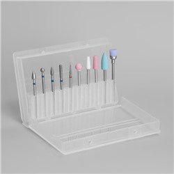 Фрезы для маникюра в пластиковом органайзере, 10 шт.