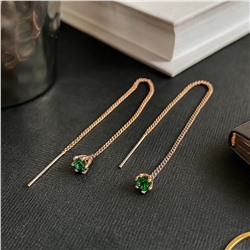 Серьги ювелирная бижутерия протяжки с камнем, покрытие: позолота, цвет камня: зеленый, 18021, арт.414.160