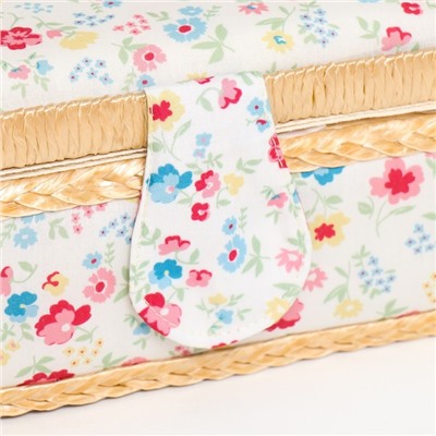 Шкатулка для рукоделия и шитья «Яркие цветочки с квадратиками», хранение ниток, иголок, мелочи, 9.5×19.5×13 см