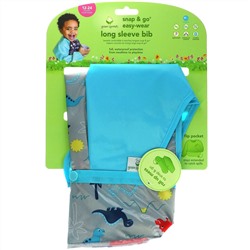 Green Sprouts, Snap & Go Easy Wear Long Sleeve Bib, Aqua Diasour