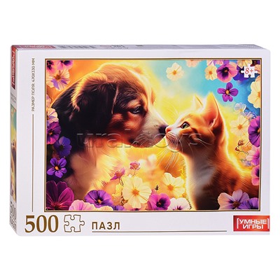 Пазлы 500 "Кошечка и собачка"
