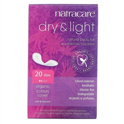 Natracare, Dry & Light, покрытие из органического хлопка, Slim, 20 прокладок