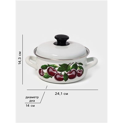 Кастрюля эмалированная «Вишнёвый сад», 1.5 л, d=18.2 см, белая