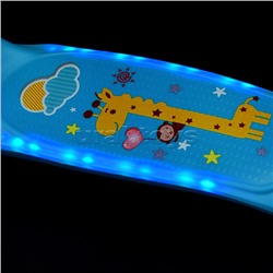 Самокат 3-х кол., синий, светящиеся колёса, PU, ABEC 7, в коробке