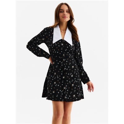 Платье мини женское с воротником MIST, размер 48, чёрное