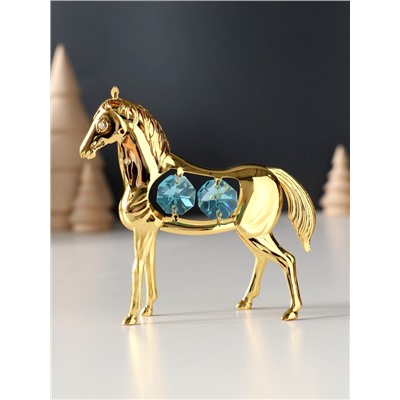 Фигурка металл «Лошадь» с 4 голубыми хрусталиками, 9×3×9 см
