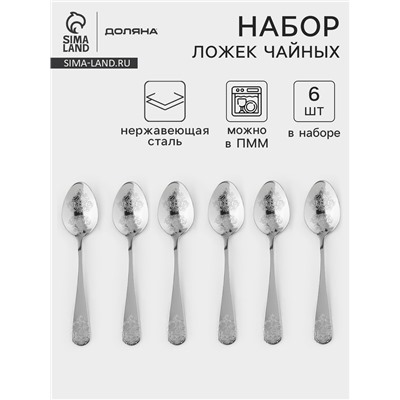 Набор чайных ложек Доляна «Эмили», длина 13.2 см, 6 шт., нержавеющая сталь, серебристый