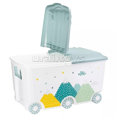 Ящик для игрушек на колесах с декором "Горы" 685х395х385мм, 66,5л  (Светло-голубой)