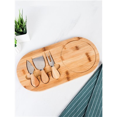 Доска разделочная и нож для сыра 18x36х1,5 см / DW-3 /уп 40/ Бамбук 2 ножа и вилка