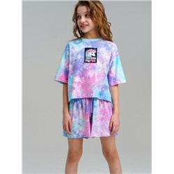 Комплект трикотажный для девочек: фуфайка (футболка), шорты