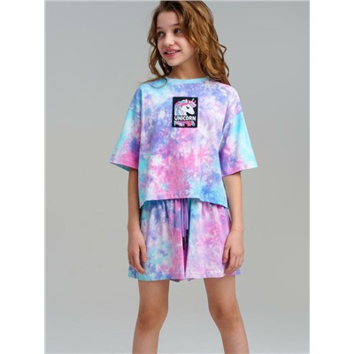 Комплект трикотажный для девочек: фуфайка (футболка), шорты