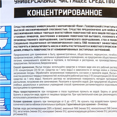 Моющее средство Rain, универсальное Концентрированное, ПЭТ 5 л