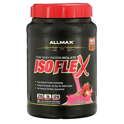 ALLMAX Nutrition, Isoflex, 100% ультрачистый изолят сывороточного протеина (WPI - Технология ионной фильтрации), клубника, 2 фунта (907 г)