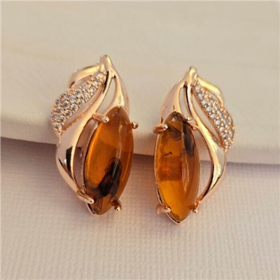 Серьги ювелирная бижутерия коллекция "Дубай", покрытие позолота, вставка: янтарь искусственный, арт.414.061