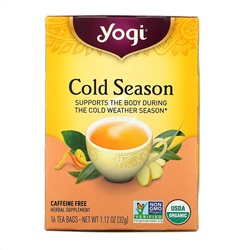 Yogi Tea, Органический, Cold Season, без кофеина, 16 чайных пакетиков, 1.12 унций (32 г)