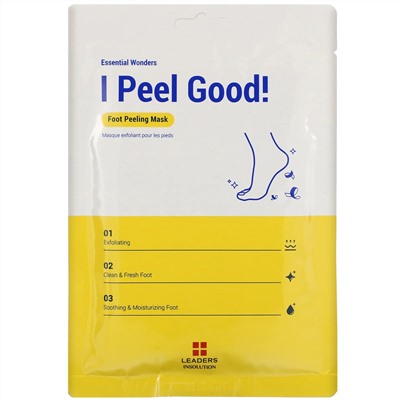 Leaders, Essential Wonders, I Peel Good! Foot Peeling Mask, 2 Socks, 1.35 fl oz (40 ml)