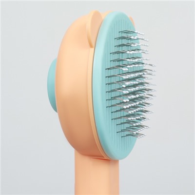 Пуходёрка пластиковая «Кошка» с функцией самоочистки, 8.5×20 см, оранжевая