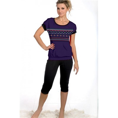 Женская пижама с бриджами и футболкой 50 (Фиолетовый)